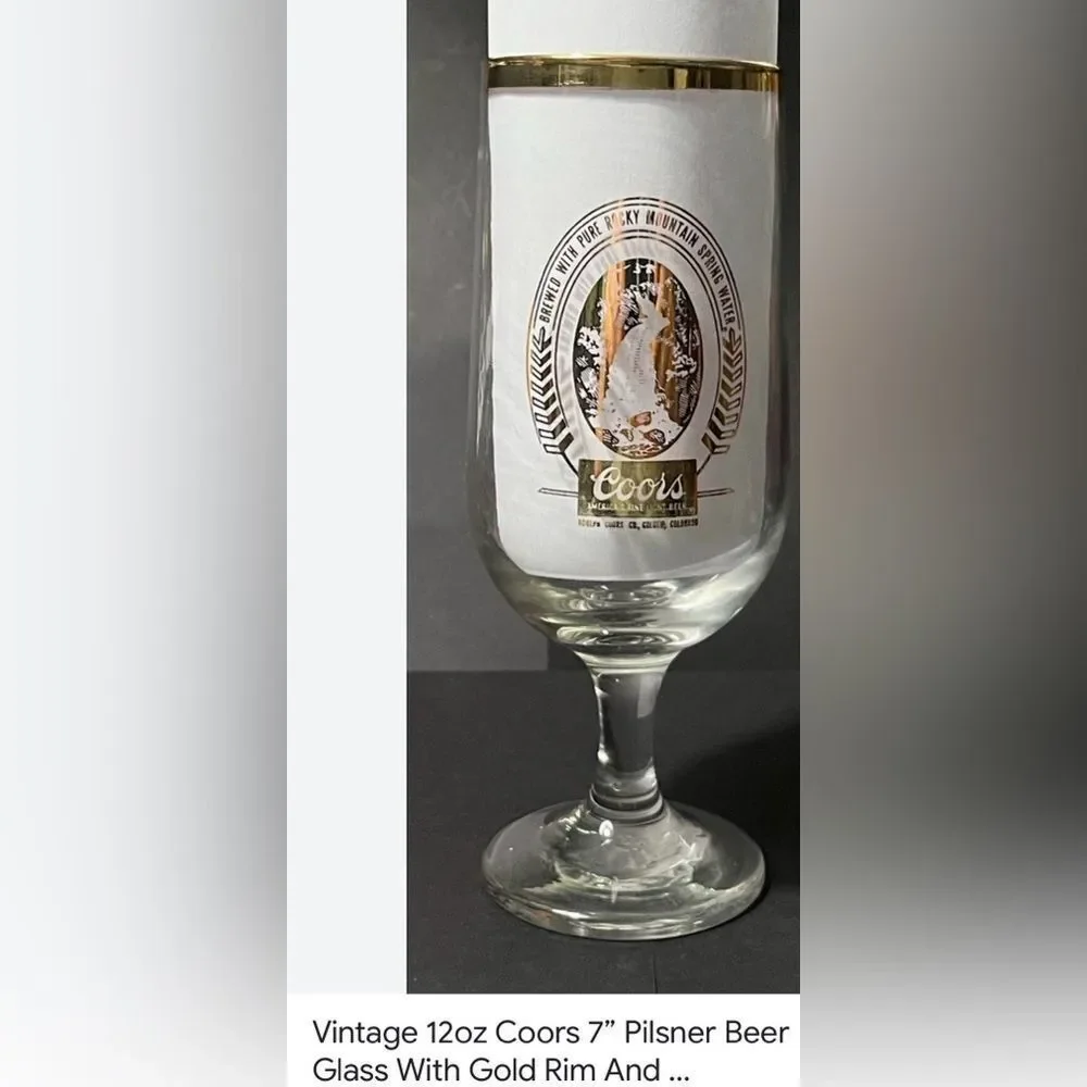 Coors Beer Bar Glass Pure Rocky Mountain Spring 12 Oz Clear Gold Rim 7 In Tall